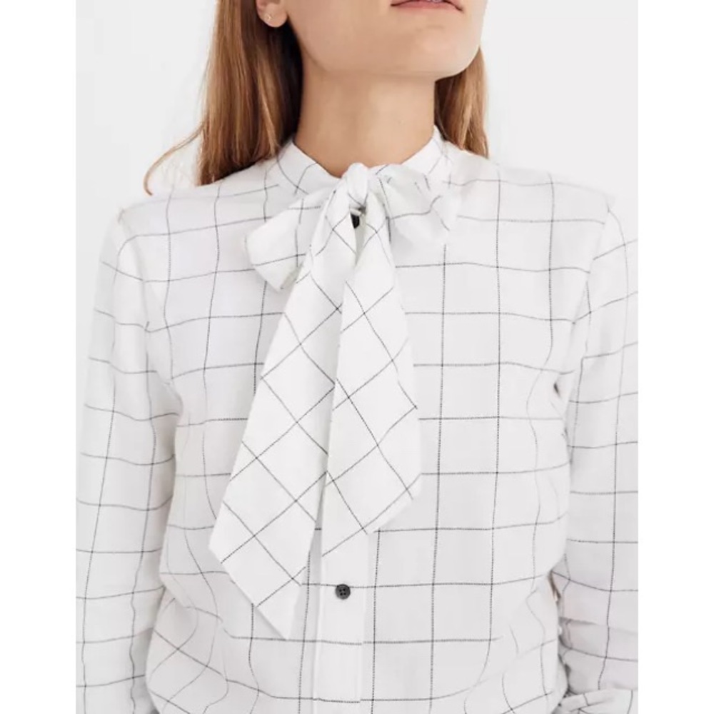 Madewell Flannel Tie-Neck Shirt in Windowpane M